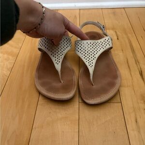 UGG Women’s Ankle Strap Leather Perforated Cream Sandals, size 8